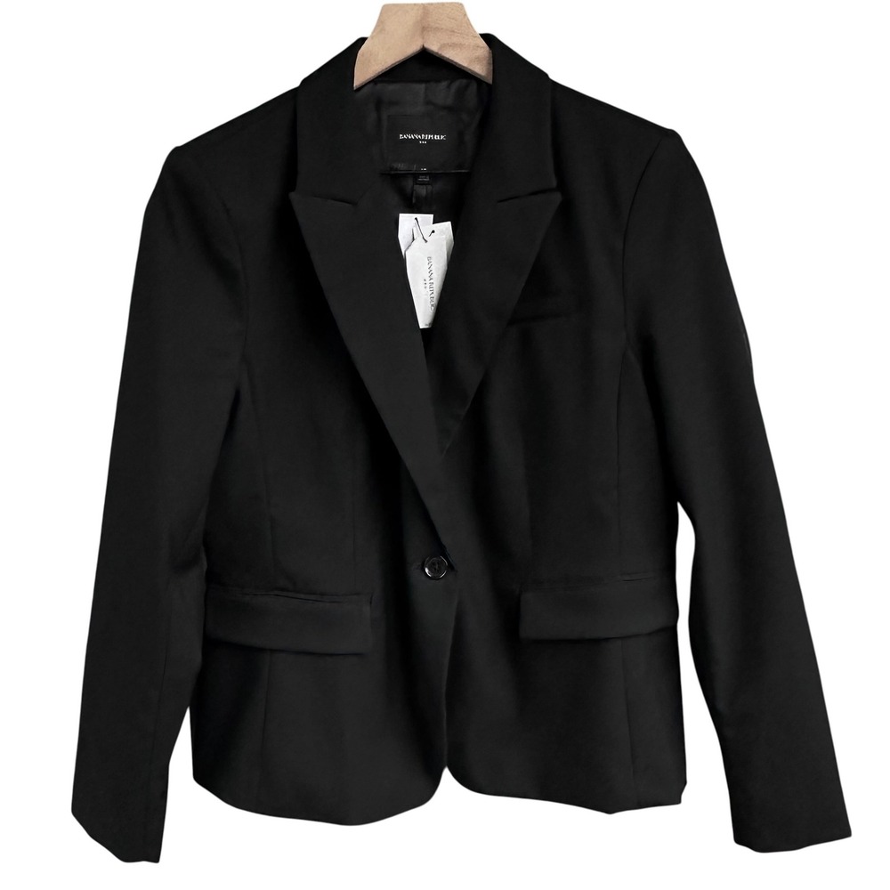 Banana Republic Stretch Twill Blazer Size 10 Black One Button Suit Jacket NEW